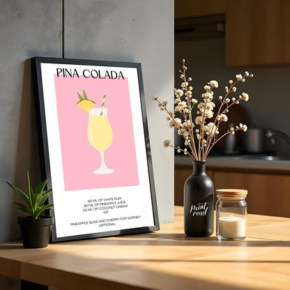 This charming minimalist poster features a delightful illustration of a Piña Colada. The drink is s… for kitchen