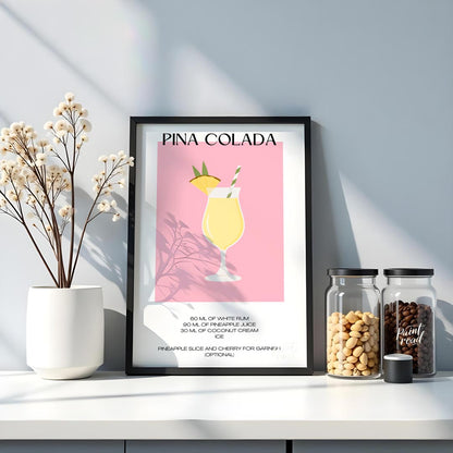 This charming minimalist poster features a delightful illustration of a Piña Colada. The drink is s… for kitchen