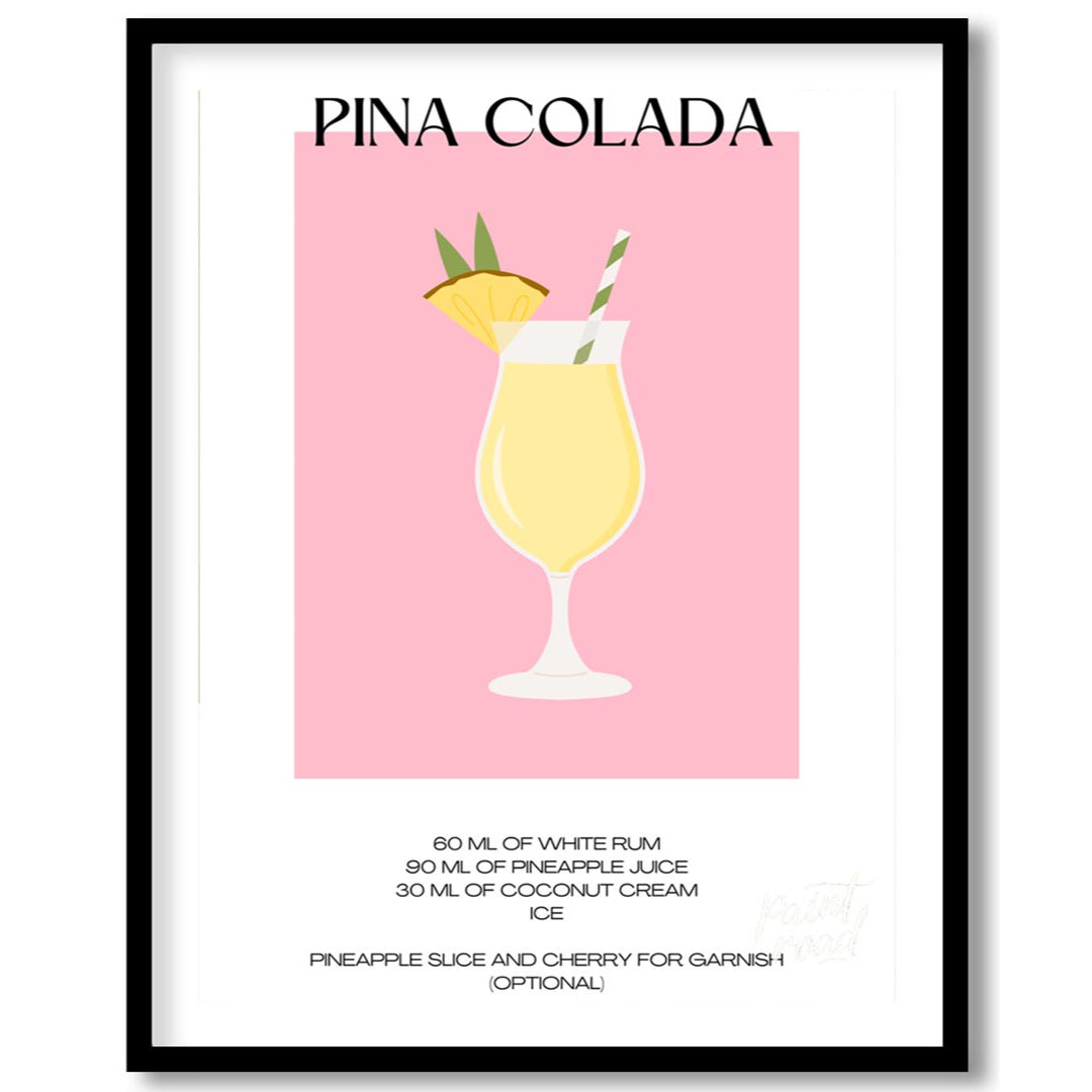 This charming minimalist poster features a delightful illustration of a Piña Colada. The drink is s… for sweet home