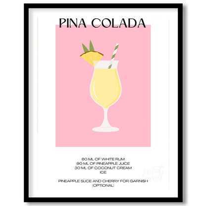 This charming minimalist poster features a delightful illustration of a Piña Colada. The drink is s… for sweet home