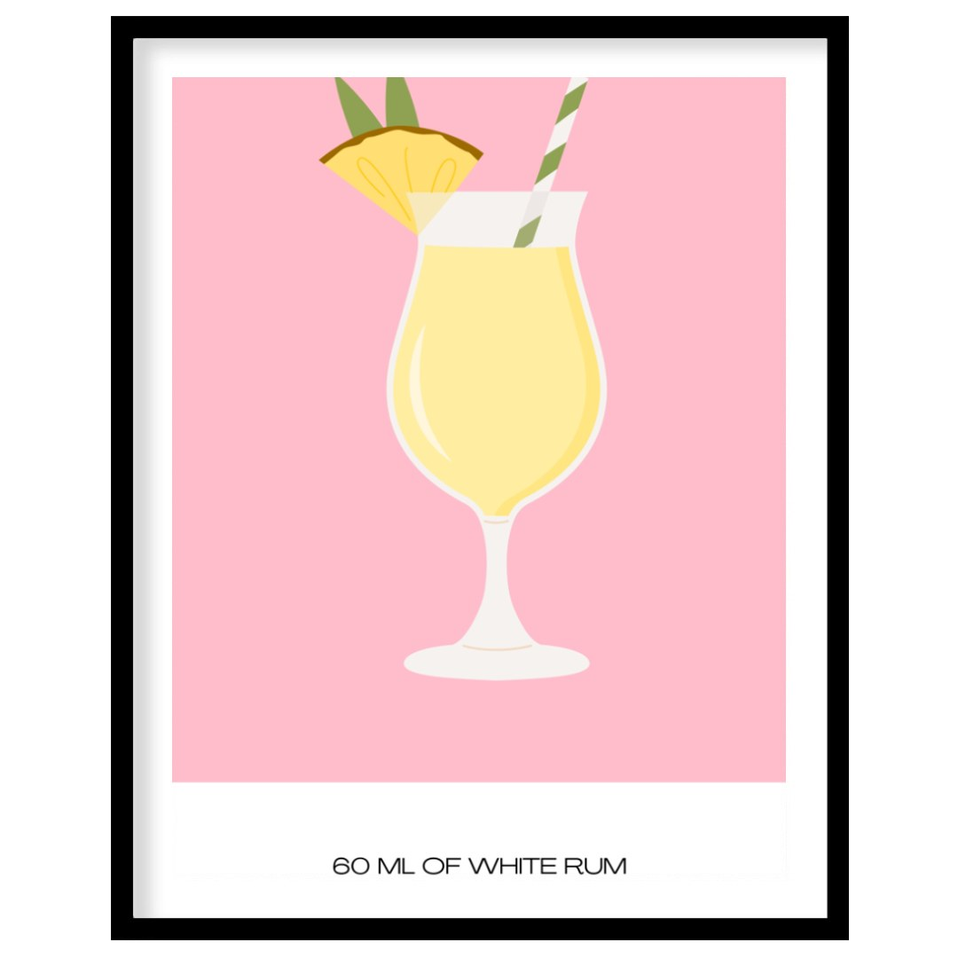This charming minimalist poster features a delightful illustration of a Piña Colada. The drink is s… for sweet home