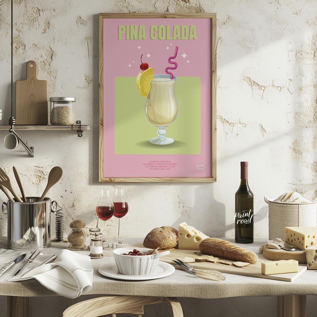 This charming and inviting poster showcases a Piña Colada, evoking a sweet escape to a tropical par… for kitchen