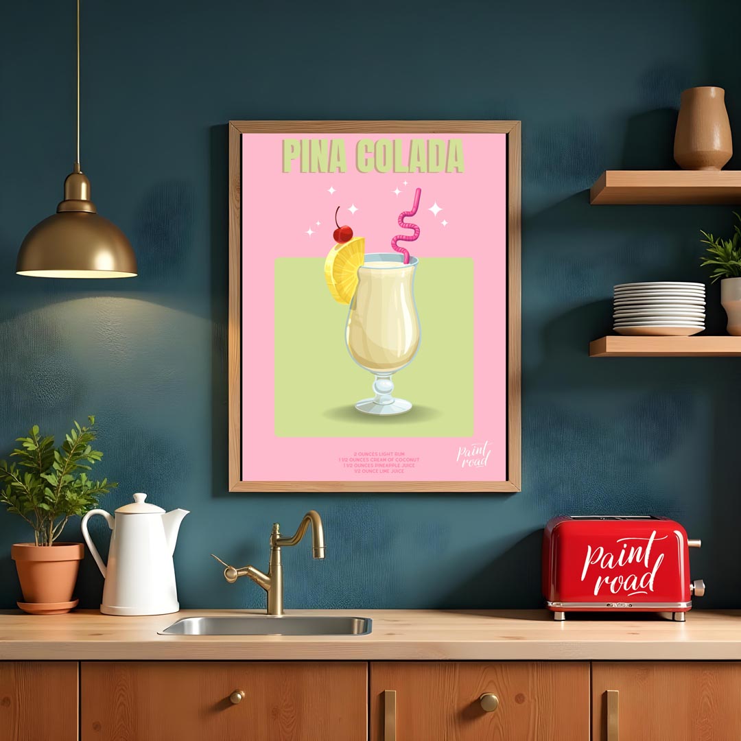 This charming and inviting poster showcases a Piña Colada, evoking a sweet escape to a tropical par… for kitchen