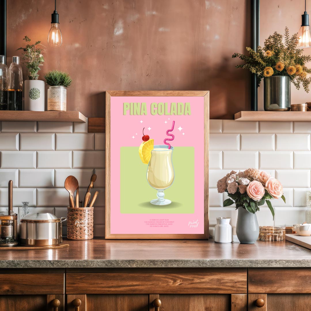 This charming and inviting poster showcases a Piña Colada, evoking a sweet escape to a tropical par… for kitchen