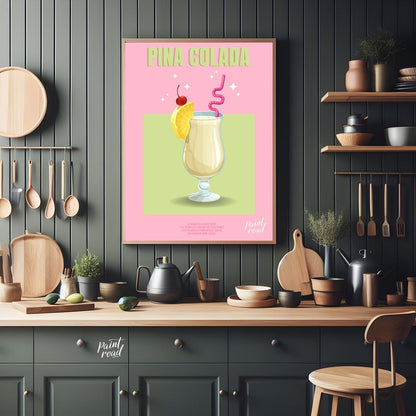This charming and inviting poster showcases a Piña Colada, evoking a sweet escape to a tropical par… for kitchen