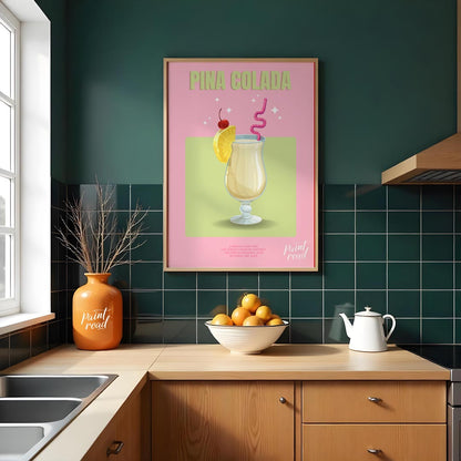 This charming and inviting poster showcases a Piña Colada, evoking a sweet escape to a tropical par… for kitchen