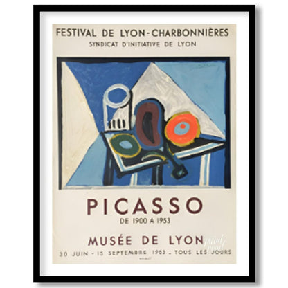 This poster is a vibrant promotional piece for a Pablo Picasso exhibition held at the Musée de Lyon… for abode