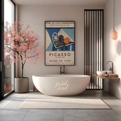 This poster is a vibrant promotional piece for a Pablo Picasso exhibition held at the Musée de Lyon… for bathroom