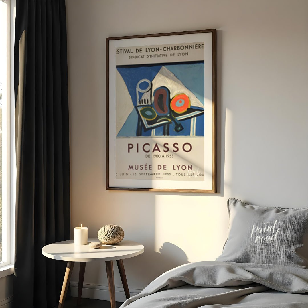 This poster is a vibrant promotional piece for a Pablo Picasso exhibition held at the Musée de Lyon… for bedroom
