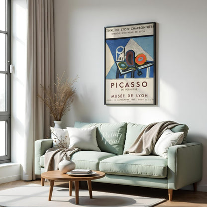 This poster is a vibrant promotional piece for a Pablo Picasso exhibition held at the Musée de Lyon… for living room