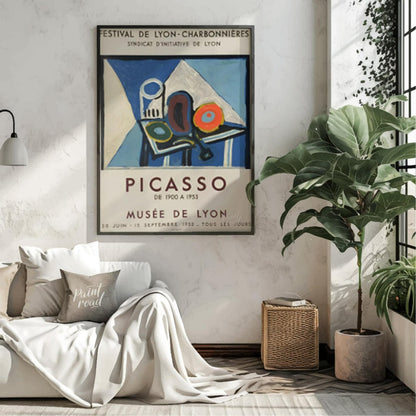 This poster is a vibrant promotional piece for a Pablo Picasso exhibition held at the Musée de Lyon… for living room