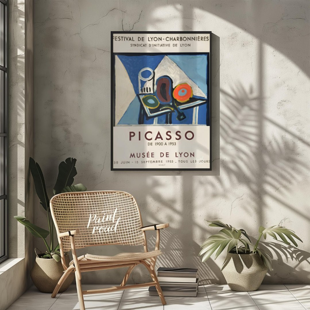 This poster is a vibrant promotional piece for a Pablo Picasso exhibition held at the Musée de Lyon… for other
