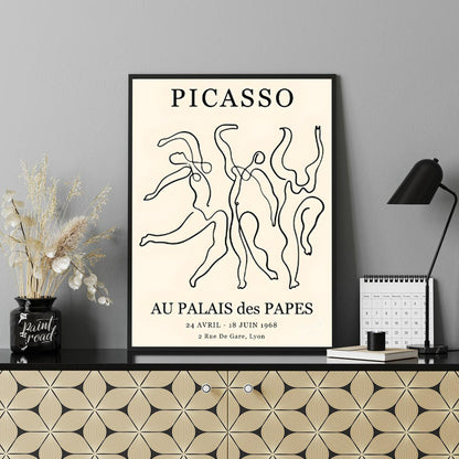 This iconic art poster, featuring “PICASSO” prominently at the top, showcases a dynamic composition… for office