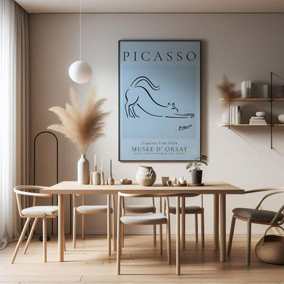 This iconic print, “Esquisse D’un Félin” (Sketch of a Feline) by Pablo Picasso, showcases his remar… for dining room