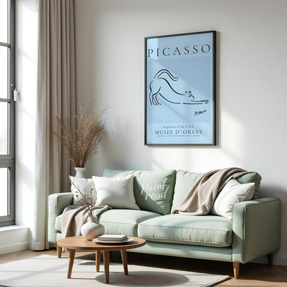 This iconic print, “Esquisse D’un Félin” (Sketch of a Feline) by Pablo Picasso, showcases his remar… for living room