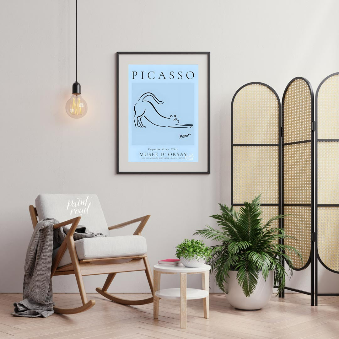 This iconic print, “Esquisse D’un Félin” (Sketch of a Feline) by Pablo Picasso, showcases his remar… for living room