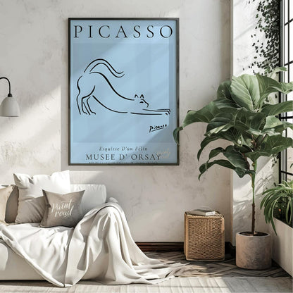 This iconic print, “Esquisse D’un Félin” (Sketch of a Feline) by Pablo Picasso, showcases his remar… for living room