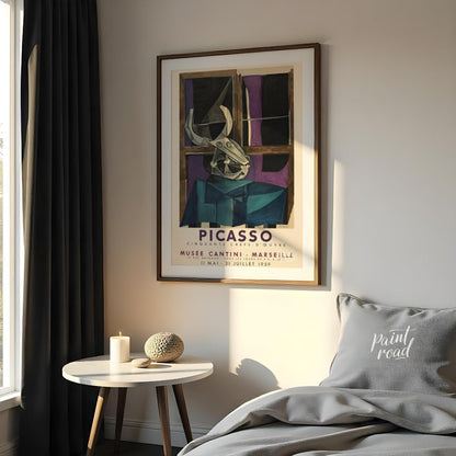 This striking vintage exhibition poster promotes “PICASSO CINQUANTE CHEFS-D’ŒUVRE” (Fifty Masterpie… for bedroom