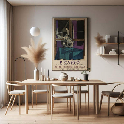 This striking vintage exhibition poster promotes “PICASSO CINQUANTE CHEFS-D’ŒUVRE” (Fifty Masterpie… for dining room