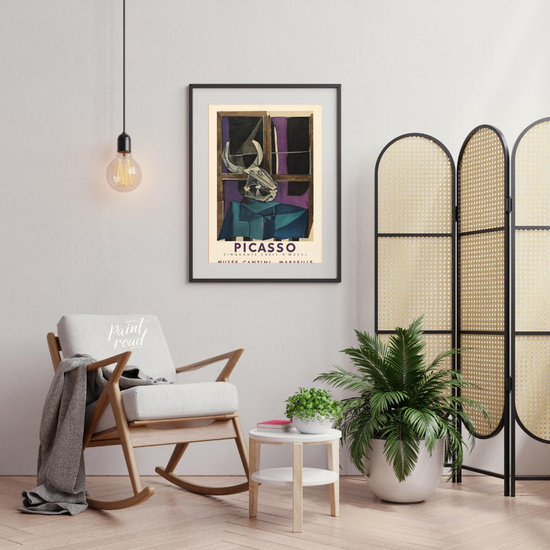 This striking vintage exhibition poster promotes “PICASSO CINQUANTE CHEFS-D’ŒUVRE” (Fifty Masterpie… for living room