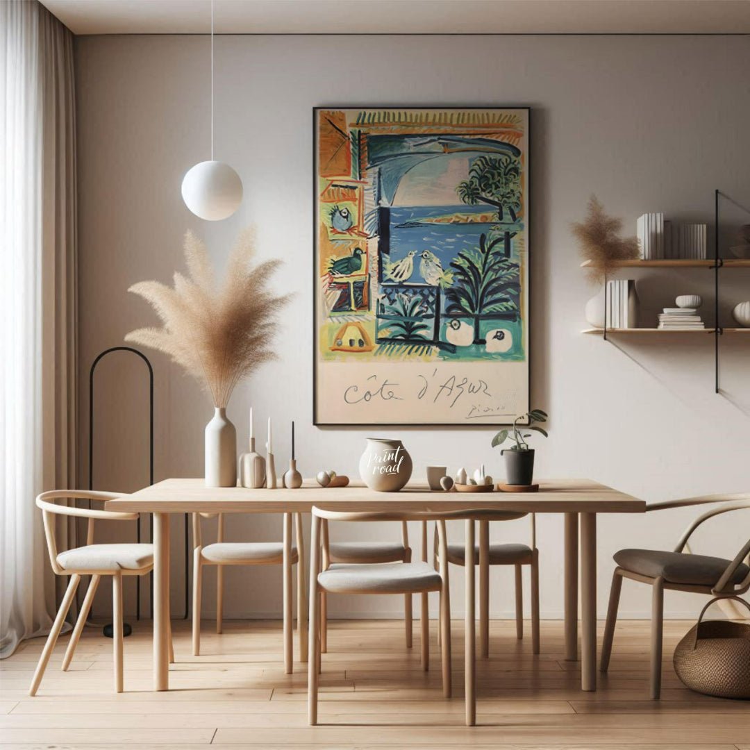 This enchanting exhibition poster features Pablo Picasso’s “Côte d’Azur,” an artwork that beautiful… for dining room