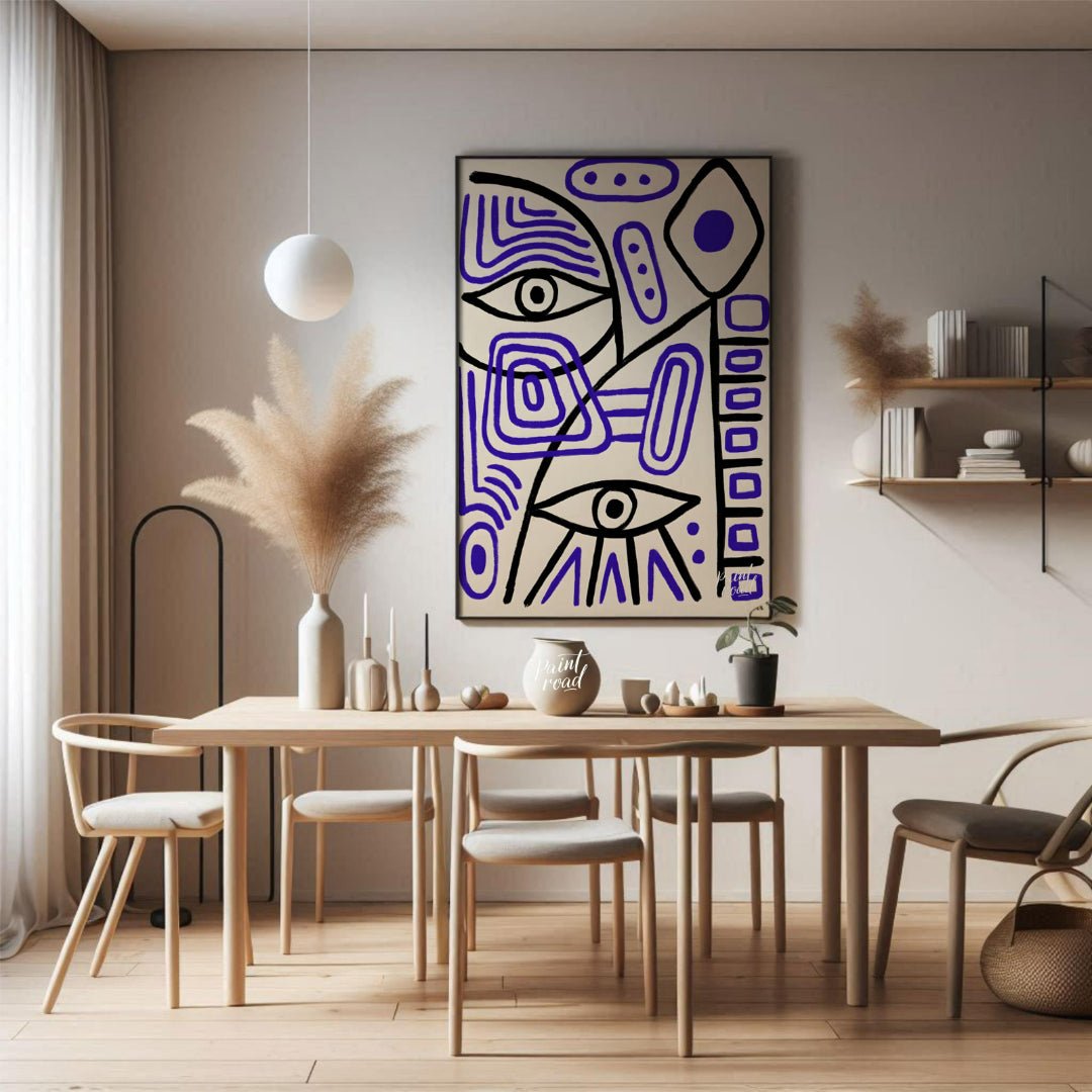 This abstract artwork by Pablo Picasso features a captivating arrangement of geometric shapes, line… for dining room