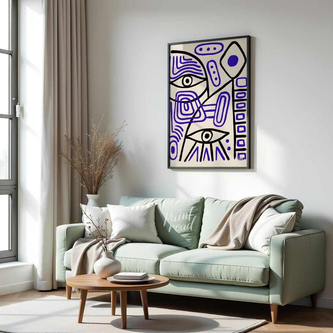 This abstract artwork by Pablo Picasso features a captivating arrangement of geometric shapes, line… for living room