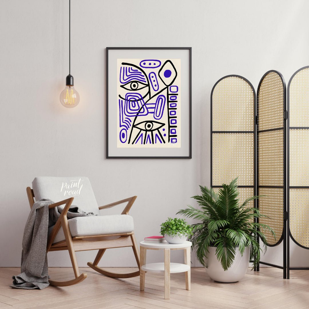 This abstract artwork by Pablo Picasso features a captivating arrangement of geometric shapes, line… for living room