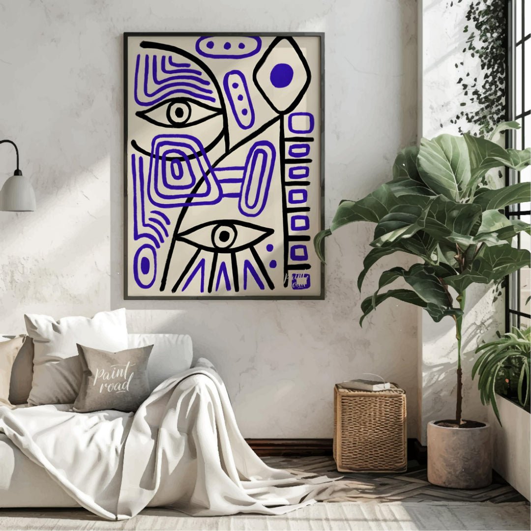 This abstract artwork by Pablo Picasso features a captivating arrangement of geometric shapes, line… for living room