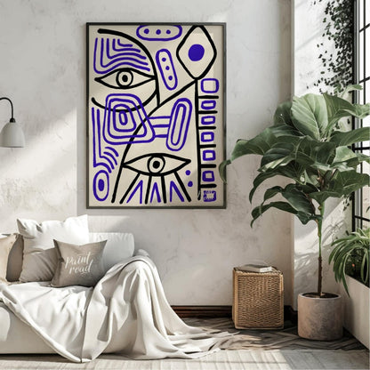 This abstract artwork by Pablo Picasso features a captivating arrangement of geometric shapes, line… for living room