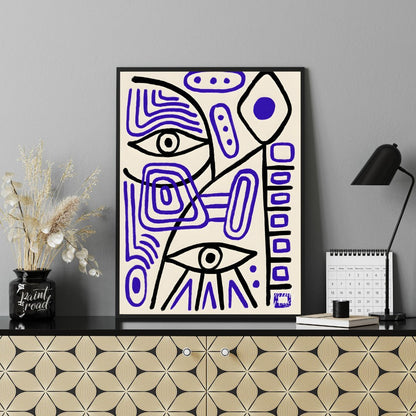 This abstract artwork by Pablo Picasso features a captivating arrangement of geometric shapes, line… for office