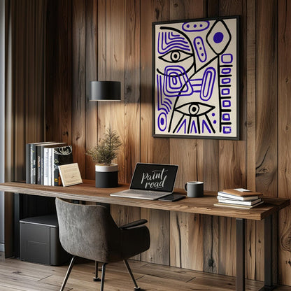 This abstract artwork by Pablo Picasso features a captivating arrangement of geometric shapes, line… for office