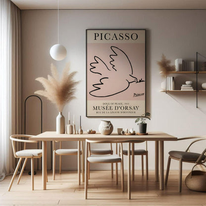 This iconic poster features Pablo Picasso’s “Dove of Peace,” a universally recognized symbol create… for dining room