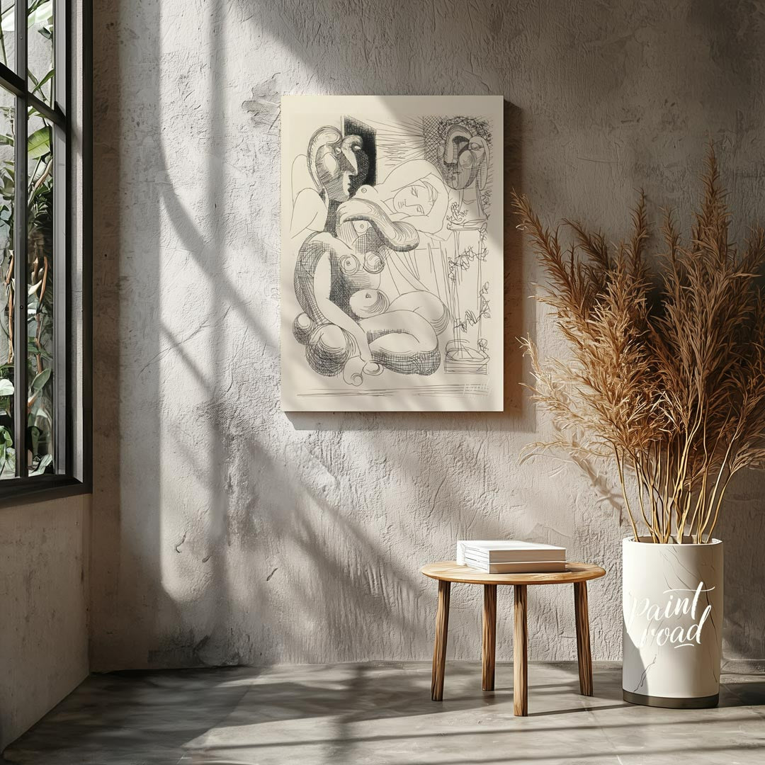 This untitled drypoint etching by Pablo Picasso showcases his masterful command of line and form. T… for living room
