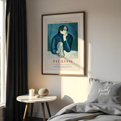 This vintage exhibition poster promotes a significant retrospective of Pablo Picasso’s works, “PICA… for bedroom