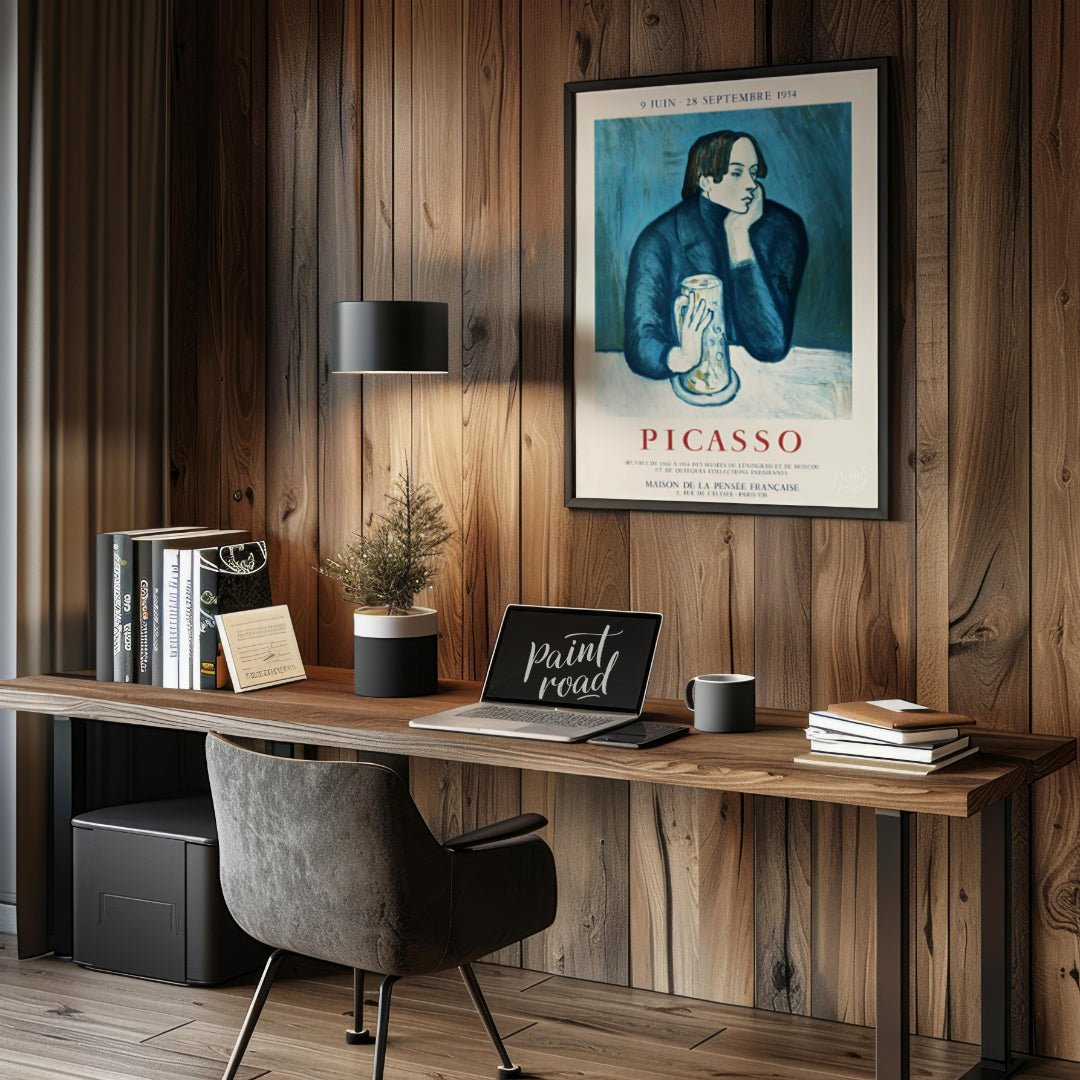 Picasso Exhibition Poster (Blue Period) Painting available online at Paintroad showing 1954 art collector and art history