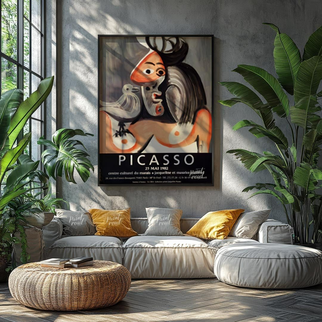 This poster is a vibrant promotional piece for a Pablo Picasso exhibition held at the Centre Cultur… for living room