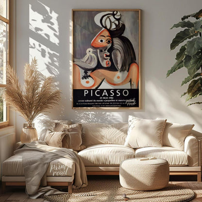 This poster is a vibrant promotional piece for a Pablo Picasso exhibition held at the Centre Cultur… for living room