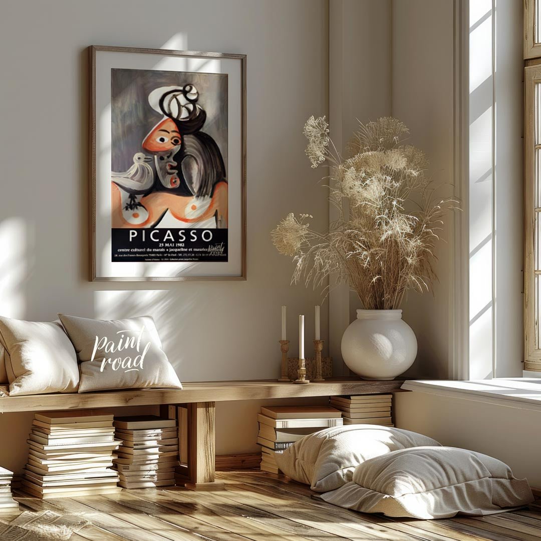 This poster is a vibrant promotional piece for a Pablo Picasso exhibition held at the Centre Cultur… for living room