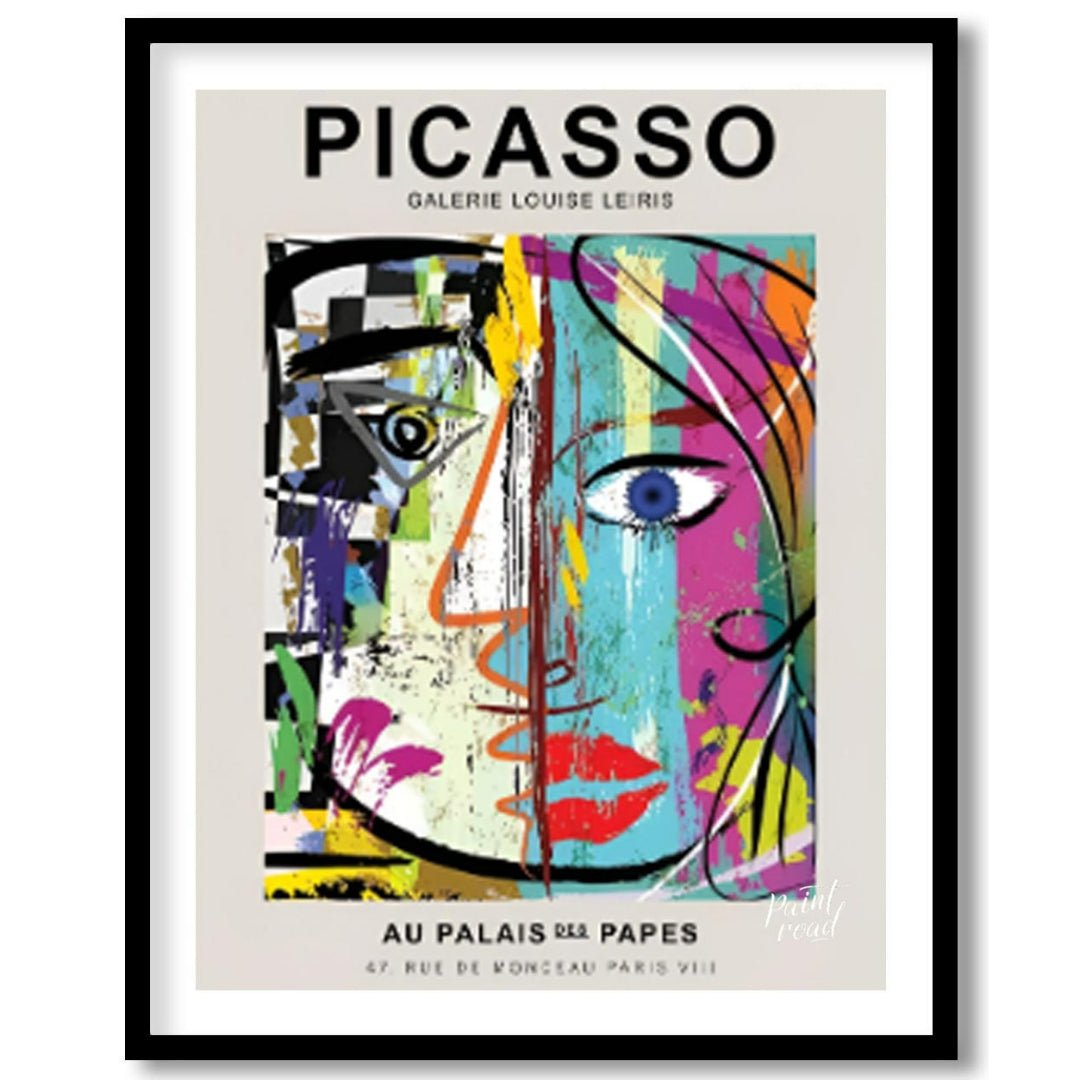 This highly energetic and colorful poster advertises a Picasso exhibition at Galerie Louise Leiris,… for abode