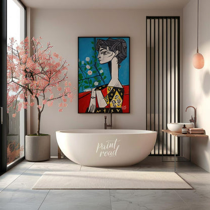 This masterwork art print features Pablo Picasso’s iconic painting, “Jacqueline with Flowers.” The … for bathroom