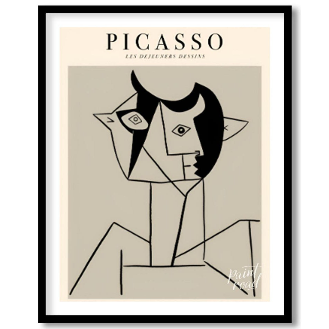 This poster features a striking line drawing by Pablo Picasso, characteristic of his distinctive cu… for abode