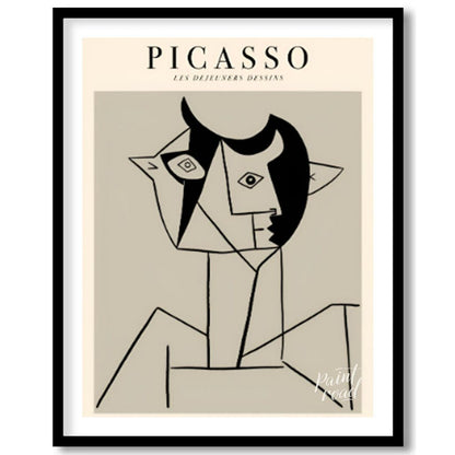 This poster features a striking line drawing by Pablo Picasso, characteristic of his distinctive cu… for abode