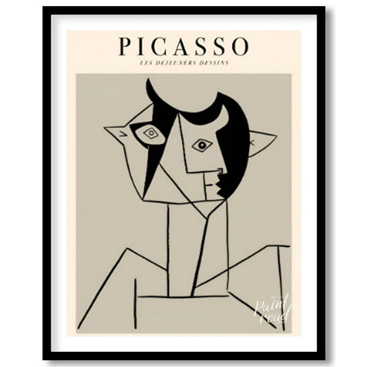 This poster features a striking line drawing by Pablo Picasso, characteristic of his distinctive cu… for abode