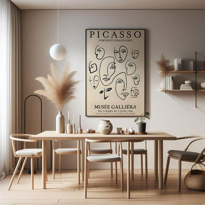 Introduce timeless sophistication with “Picasso Line Faces Tribute,” a vintage-style poster inspire… for dining room