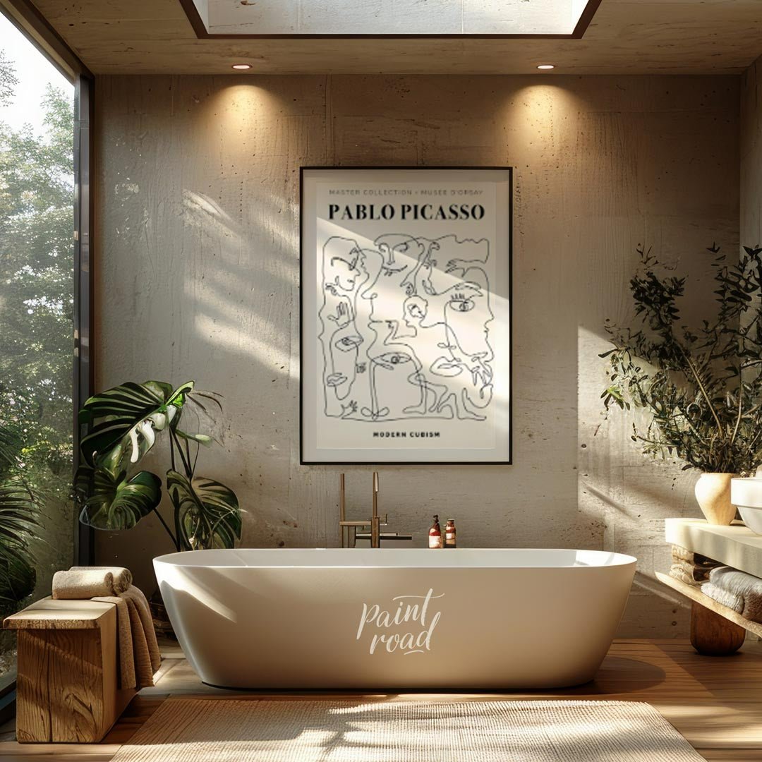 This poster, titled “MASTER COLLECTION + MUSÉE D’ORSAY PABLO PICASSO MODERN CUBISM,” presents a dyn… for bathroom