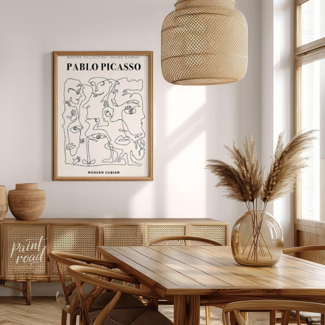 This poster, titled “MASTER COLLECTION + MUSÉE D’ORSAY PABLO PICASSO MODERN CUBISM,” presents a dyn… for dining room