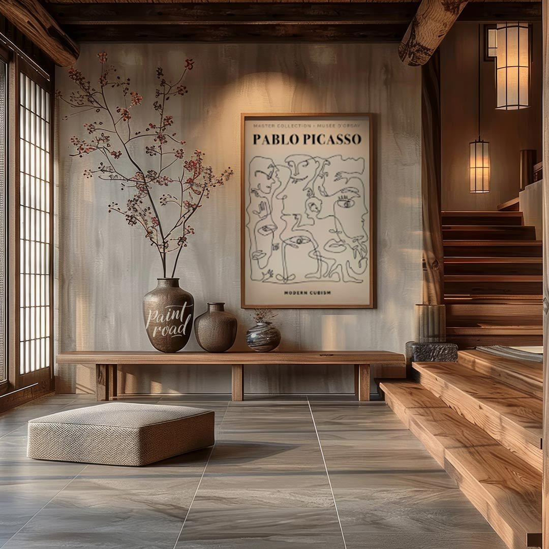 This poster, titled “MASTER COLLECTION + MUSÉE D’ORSAY PABLO PICASSO MODERN CUBISM,” presents a dyn… for entryway