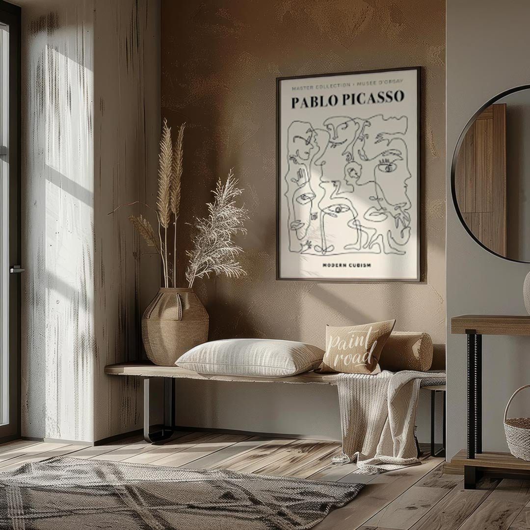 This poster, titled “MASTER COLLECTION + MUSÉE D’ORSAY PABLO PICASSO MODERN CUBISM,” presents a dyn… for entryway