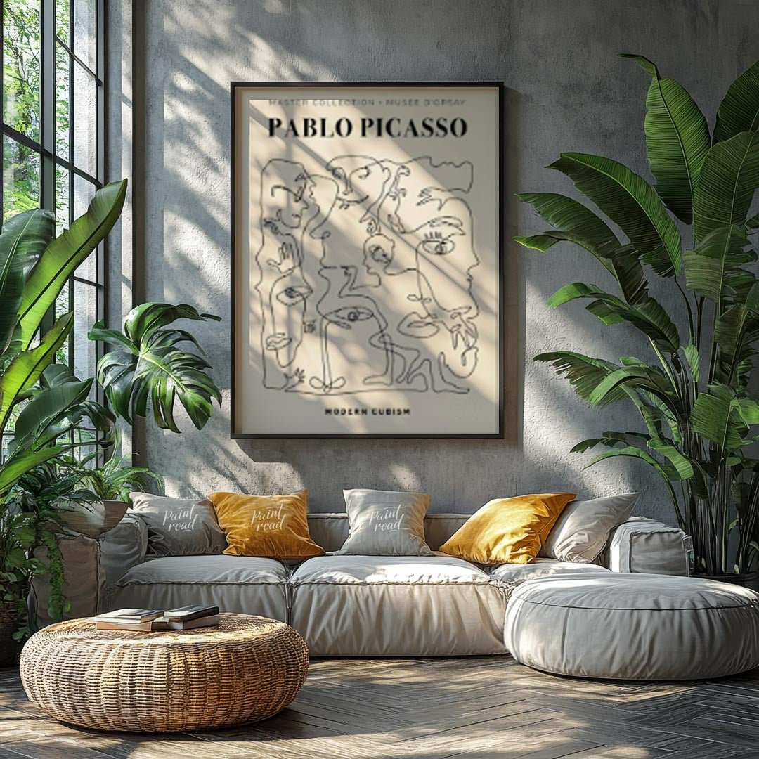 This poster, titled “MASTER COLLECTION + MUSÉE D’ORSAY PABLO PICASSO MODERN CUBISM,” presents a dyn… for living room
